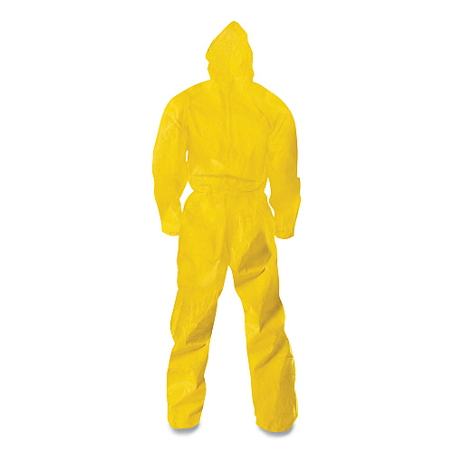 KleenGuard A70 Chemical Spray Protection Coveralls, Hooded, Storm Flap, Large, Yellow, 12/Carton (09813)