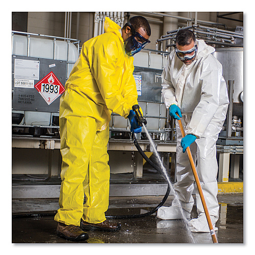 KleenGuard A70 Chemical Spray Protection Coveralls, Hooded, Storm Flap, Large, Yellow, 12/Carton (09813)