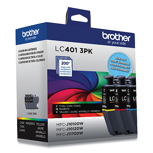 Brother LC4013PKS Ink, 200 Page-Yield, Cyan/Magenta/Yellow, 3/Pack