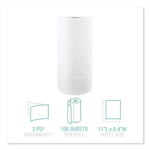 Windsoft Kitchen Roll Towels, 2-Ply, 11 x 8.8, White, 100/Roll, 30 Rolls/Carton (WIN1220CT)