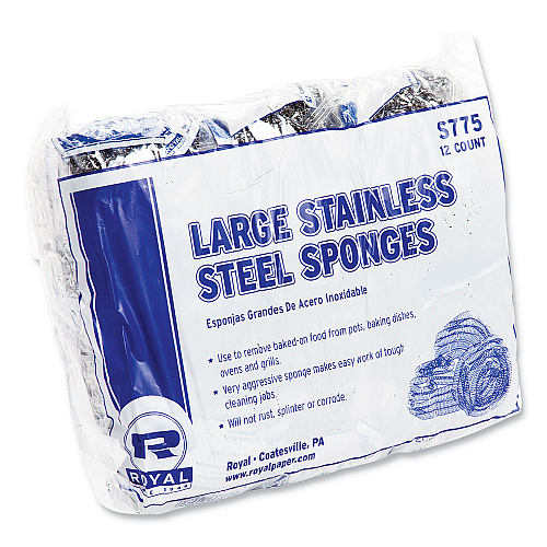AmerCareRoyal Stainless Steel Sponge, Polybagged, 1.75 oz, Gray, 12/Pack, 6 Packs/Carton (S7756)