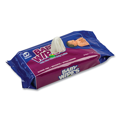 AmerCareRoyal Baby Wipes Refill Pack, 8 x 7, Unscented, White, 80/Pack, 12 Packs/Carton (RPBWUR80)