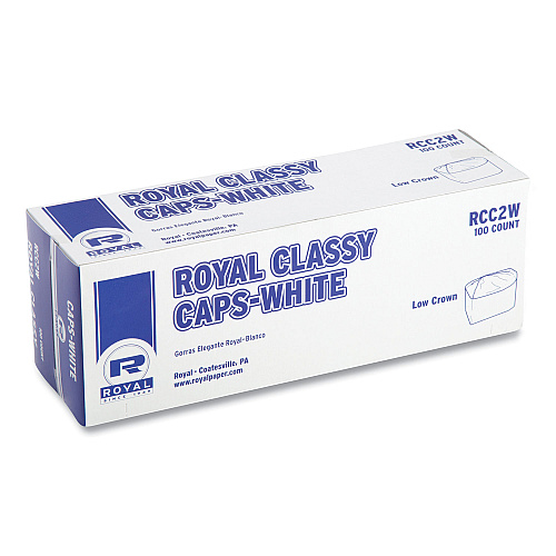 AmerCareRoyal Classy Cap, Crepe Paper, Adjustable, One Size Fits All, White, 100 Caps/Pack, 10 Packs/Carton (RCC2W)
