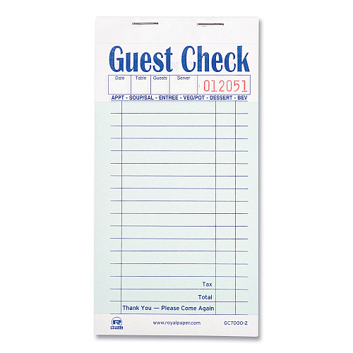AmerCareRoyal Guest Check Pad, 17 Lines, Two-Part Carbonless, 3.6 x 6.7, 50 Forms/Pad, 50 Pads/Carton (GC70002)
