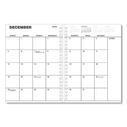 Universal Monthly Planner, 11 x 8, Black Cover, 14-Month: Dec 2025 to Jan 2027 (71001)