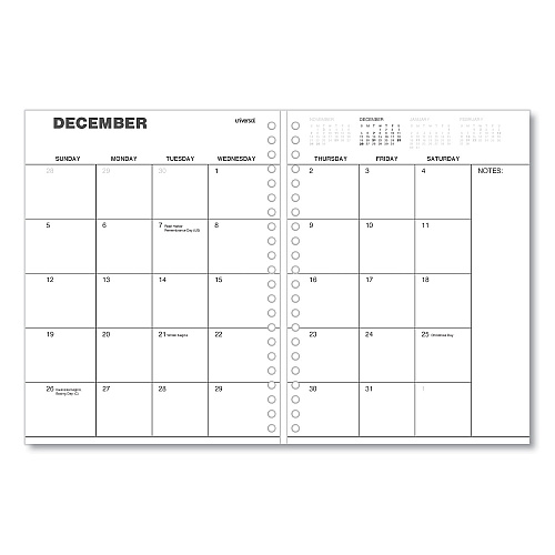 Universal Weekly Planner, 11 x 8, Black Cover, 14-Month: Dec 2025 to Jan 2027 (71000)