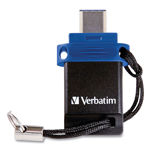 Verbatim Store n' Go Dual USB 3.0 Flash Drive for USB-C Devices, 32 GB, Blue (99154)