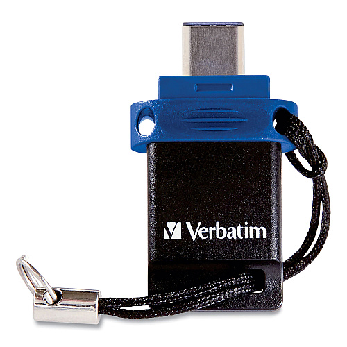 Verbatim Store n' Go Dual USB 3.0 Flash Drive for USB-C Devices, 64 GB, Blue (99155)