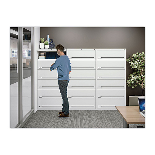 Tennsco Fixed Shelf Enclosed-Format Lateral File for End-Tab Folders, 7 Legal/Letter File Shelves, Light Gray, 36" x 16.5" x 87" (FS371LLGY)