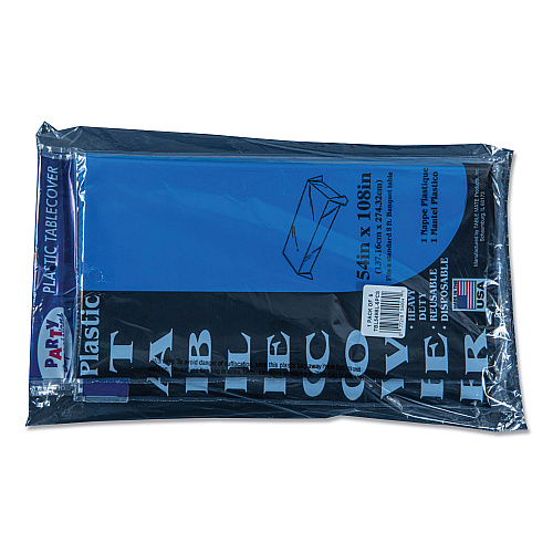 Tablemate Table Set Rectangular Table Cover, Heavyweight Plastic, 54" x 108", Blue, 6/Pack (549BL)