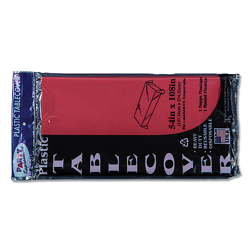 Tablemate Table Set Rectangular Table Cover, Heavyweight Plastic, 54" x 108", Red, 6/Pack (549RD)