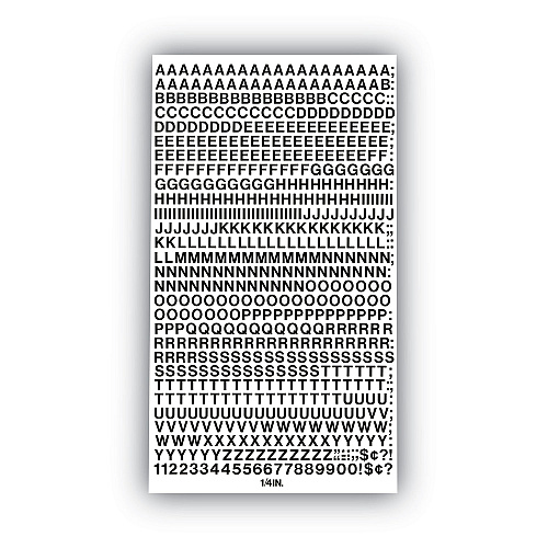 Chartpak Press-On Vinyl Letters and Numbers, Self Adhesive, Black, 0.25"h, 610/Pack (01000)