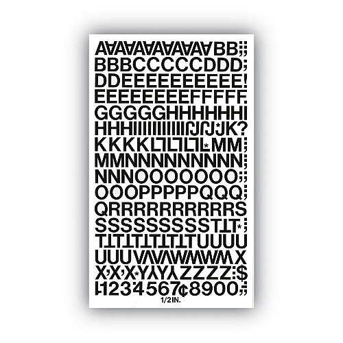 Chartpak Press-On Vinyl Letters and Numbers, Self Adhesive, Black, 0.5"h, 201/Pack (01010)