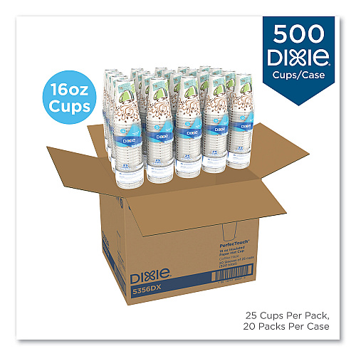 Dixie PerfecTouch Paper Hot Cups, 16 oz, Coffee Haze Design, 25 Sleeve, 20 Sleeves/Carton (5356DX)