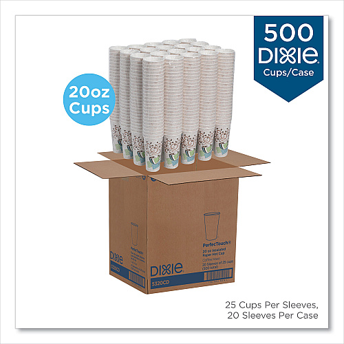 Dixie PerfecTouch Paper Hot Cups, 20 oz, Coffee Haze Design, 25/Sleeve, 20 Sleeves/Carton (5320CD)
