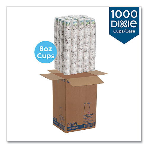 Dixie PerfecTouch Hot Cups, 8 oz, Coffee Haze Design, Individually Wrapped, 50/Sleeve, 20 Sleeves/Carton (5338CDWR)
