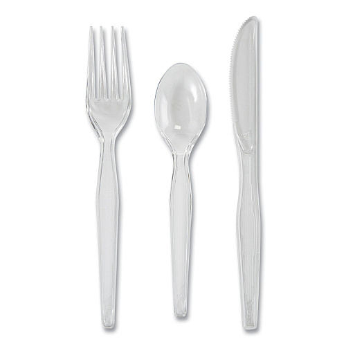 Dixie Heavyweight Polystyrene Cutlery, Clear, Knives/Spoons/Forks, 180/Pack, 10 Packs/Carton (CH0369DX7)