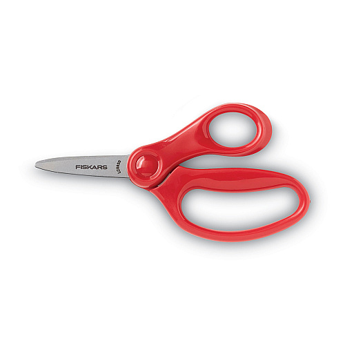 Fiskars Kids Scissors, Pointed Tip, 5" Long, 1.75" Cut Length, Straight Handle, Randomly Assorted Handle Color 1.75" Cutting Length - 5" Overall Length - Straight - Stainless Steel Safety Edge Blade - Pointed Tip - Red, Blue, Turquoise, Green (1943001063)