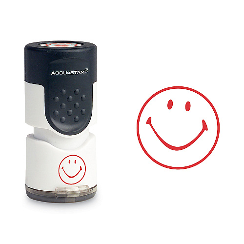 ACCUSTAMP Pre-Inked Round Stamp, Smiley, 0.63" dia, Red (030725)