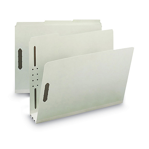Smead Recycled Pressboard Fastener Folders, 3" Expansion, 2 Fasteners, Letter Size, Gray-Green Exterior, 25/Box (15005)