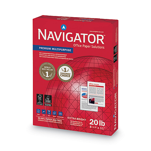 Navigator Premium Multipurpose Copy Paper, 97 Bright, 20 lb Bond Weight, 8.5 x 11, White, 500 Sheets/Ream, 10 Reams/Carton (NMP1120)