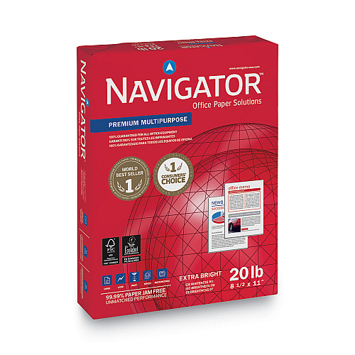 Navigator Premium Multipurpose Copy Paper, 97 Bright, 20 lb Bond Weight, 8.5 x 11, White, 500 Sheets/Ream, 10 Reams/Carton (NMP1120)
