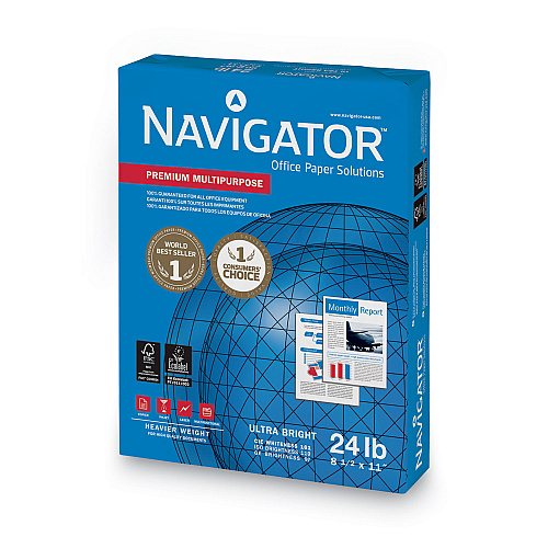 Navigator Premium Multipurpose Copy Paper, 97 Bright, 24 lb Bond Weight, 8.5 x 11, White, 500 Sheets/Ream, 10 Reams/Carton (NMP1124)