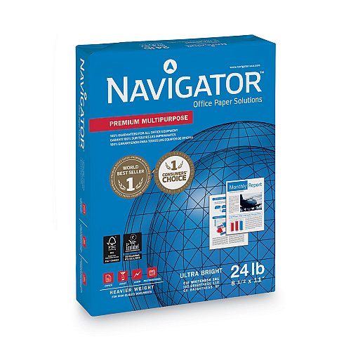 Navigator Premium Multipurpose Copy Paper, 97 Bright, 24 lb Bond Weight, 8.5 x 11, White, 500 Sheets/Ream, 10 Reams/Carton (NMP1124)
