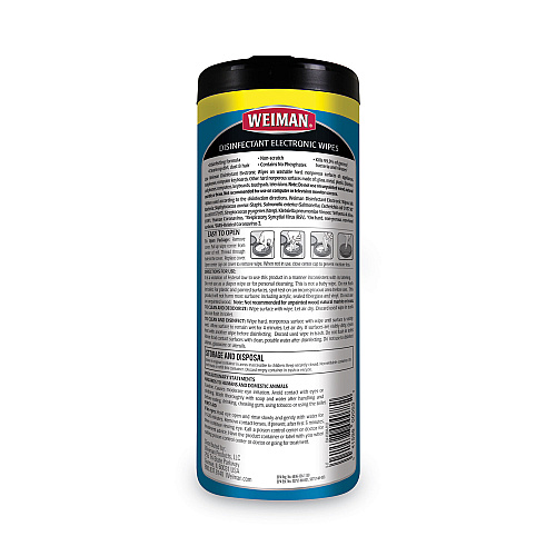 WEIMAN E-tronic Wipes, 1-Ply, 7 x 8, White, 30/Canister, 4 Canisters/Carton (93ACT)