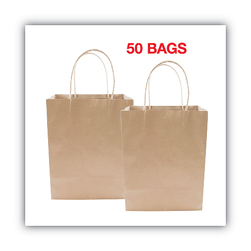 COSCO Premium Shopping Bag, Natural Twisted-Paper Handles, 8" x 4" x 10.25", Brown, 50/Box (098375)