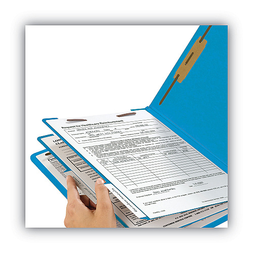 Smead Colored End Tab Classification Folders with Dividers, 2" Expansion, 2 Dividers, 6 Fasteners, Letter Size, Blue, 10/Box (26836)