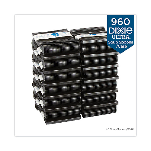 Dixie SmartStock Tri-Tower Dispensing System Cutlery, Soup Spoons, Mediumweight, Polystyrene, Black, 40/Cartridge, 24 Cartridges/CT (DUSSS5)