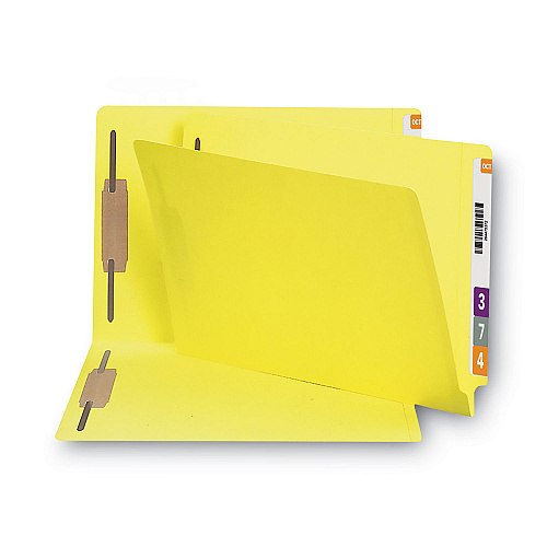 Smead Heavyweight Colored End Tab Fastener Folders, 0.75" Expansion, 2 Fasteners, Legal Size, Yellow Exterior, 50/Box (28940)