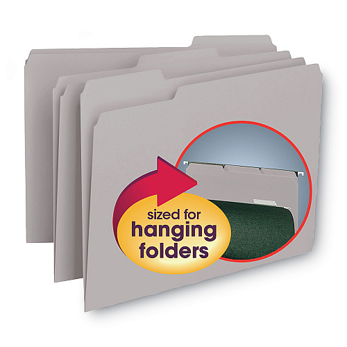 Smead Interior File Folders, 1/3-Cut Tabs: Assorted, Letter Size, 0.75" Expansion, Gray, 100/Box (10251)