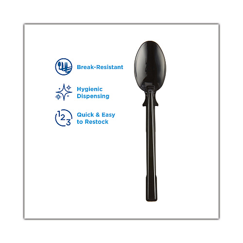 Dixie SmartStock Tri-Tower Dispensing System Cutlery, Teaspoons, Mediumweight, Polypropylene, Black, 40/Pack, 24 Packs/Carton (DUSSPT5)