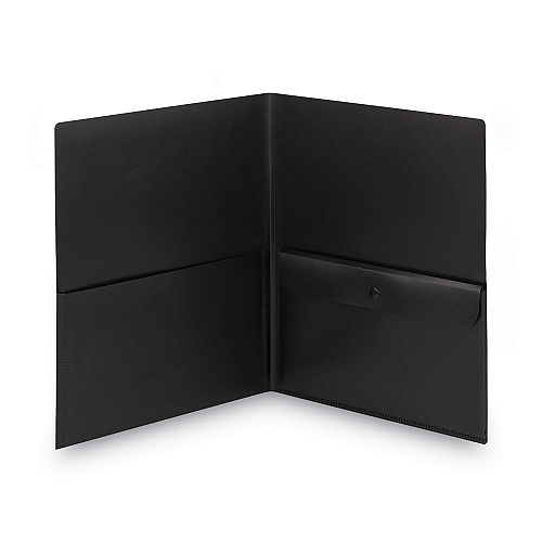 Smead Poly Two-Pocket Folder with Snap Closure Security Pocket, 100-Sheet Capacity, 11 x 8.5, Black, 5/Pack (87700)