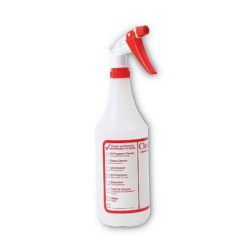 Boardwalk&reg; Trigger Spray Bottle, 32 oz, Clear/Red, HDPE, 3/Pack (BWK03010)