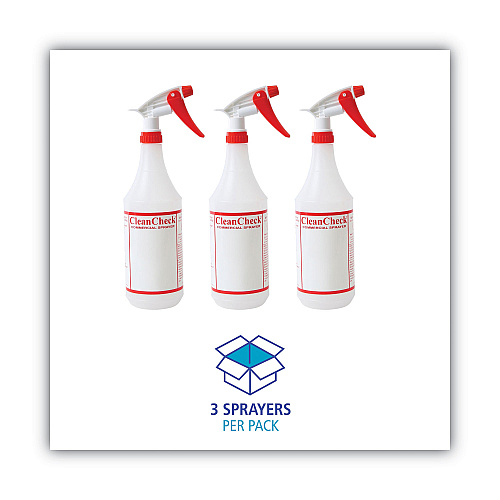 Boardwalk&reg; Trigger Spray Bottle, 32 oz, Clear/Red, HDPE, 3/Pack (BWK03010)