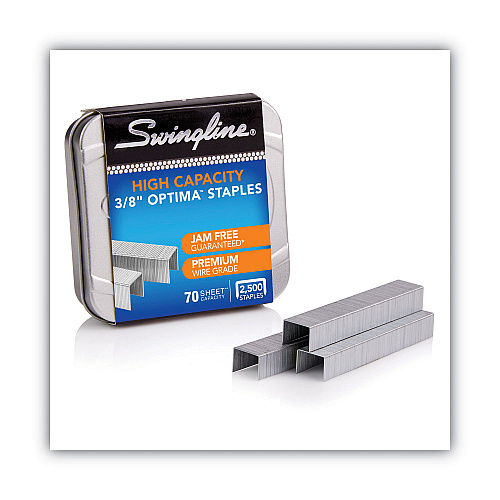 Swingline Optima High-Capacity Staples, 0.38" Leg, 0.5" Crown, Steel, 125/Strip, 20 Strips/Box (35550)