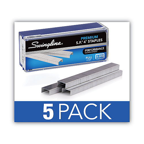 Swingline S.F. 4 Premium Staples, 0.25" Leg, 0.5" Crown, Silver, 5,000/Box, 5 Boxes/Pack (35481)
