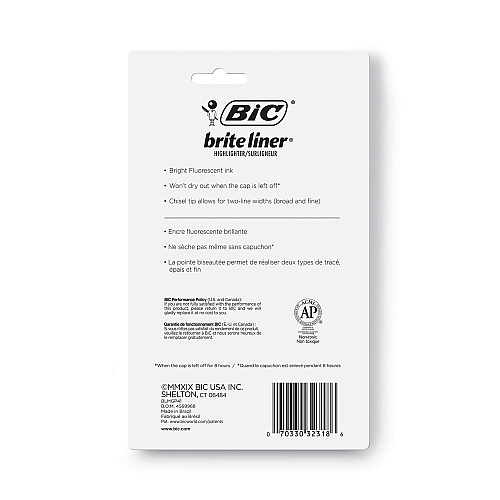 BIC Brite Liner Tank-Style Highlighter, Assorted Ink Colors, Chisel Tip, Assorted Barrel Colors, 4/Set (BLMGP41ASST)