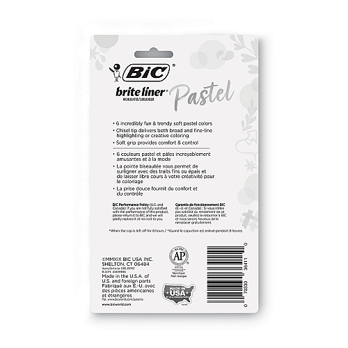 BIC Brite Liner Grip Pocket Highlighter, Assorted Ink Colors, Chisel Tip, Assorted Barrel Colors, 6/Pack (GBLDP61AST)