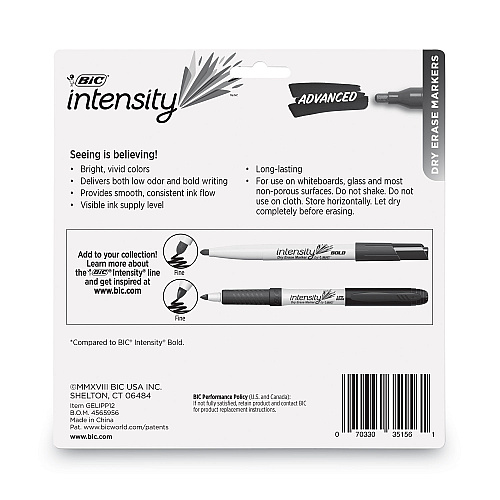 BIC Intensity Advanced Dry Erase Marker, Pocket-Style, Medium Bullet Tip, Assorted Colors, Dozen (GELIPP121AST)