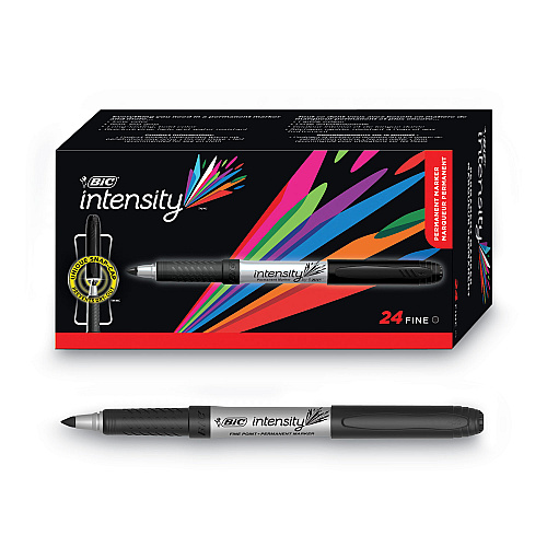 BIC Intensity Fine Tip Permanent Marker Value Pack, Fine Bullet Tip, Black, 24/Pack (GPM241BK)
