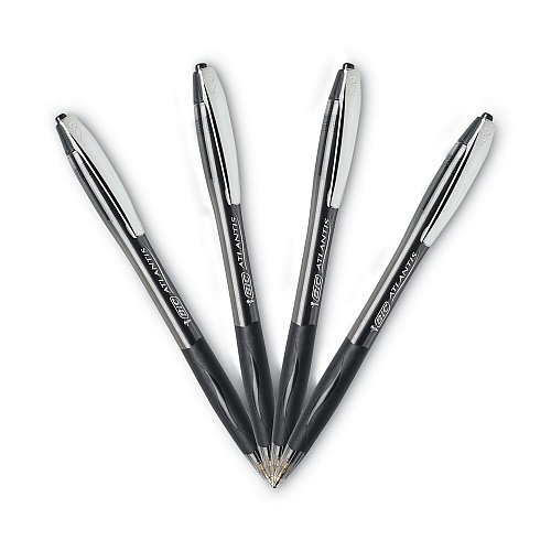BIC GLIDE Ballpoint Pen, Retractable, Medium 1 mm, Black Ink, Smoke/Black Barrel, Dozen (VCG11BK)