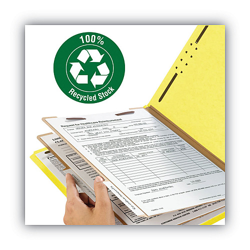 Smead Recycled Pressboard Classification Folders, 2" Expansion, 2 Dividers, 6 Fasteners, Letter Size, Yellow Exterior, 10/Box (14064)