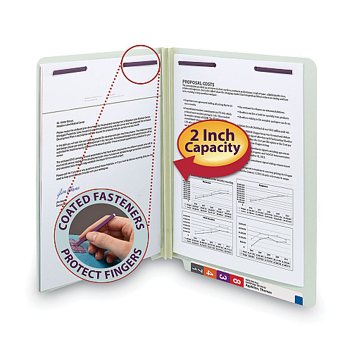 Smead End Tab Pressboard Classification Folders, Two SafeSHIELD Coated Fasteners, 2" Expansion, Letter Size, Gray-Green, 25/Box (34715)