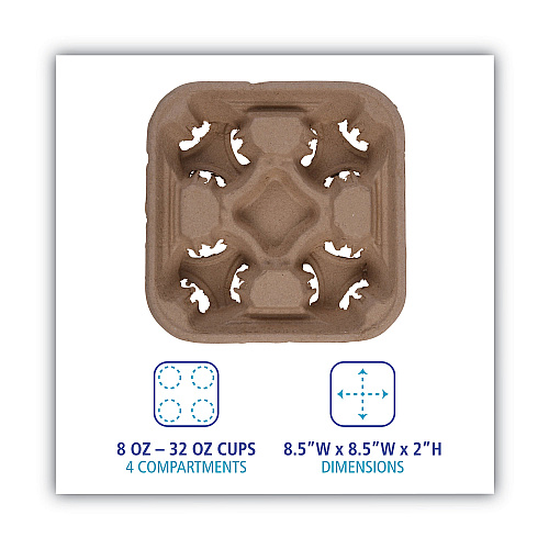 Boardwalk&reg; Cup Tray, 8-32 oz, Four Cups, 300/Carton (BWK4CUPCARRIER)