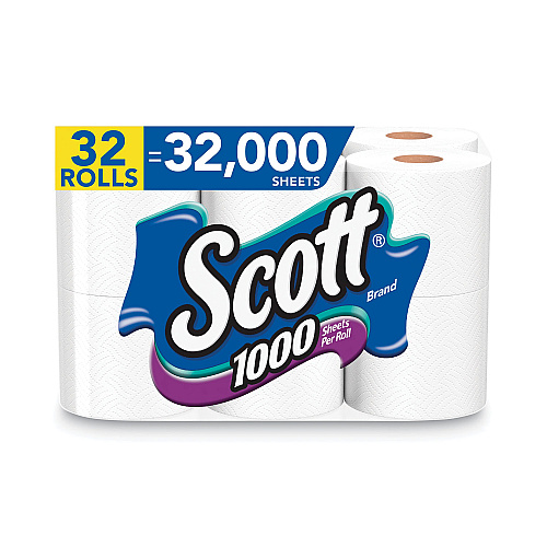 Scott 1000 Bathroom Tissue, Septic Safe, 1-Ply, White, 1,000 Sheets/Roll, 32 Rolls/Carton (49209)