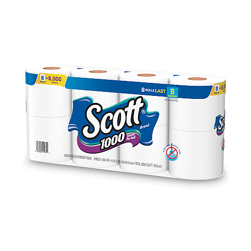 Scott 1000 Bathroom Tissue, Septic Safe, 1-Ply, White, 1,000 Sheets/Roll, 32 Rolls/Carton (49209)